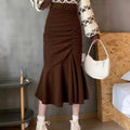 Fashion High Waist Midi Skirts for Women 2023 Spring Slim Fit  Hip Mermaid Skirt Woman Korean Ruffles Brown Skirts 2XL