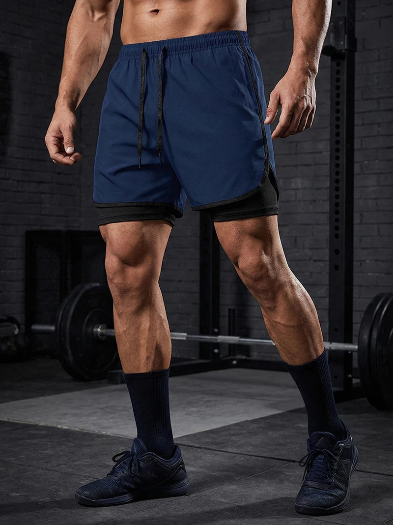 Men's 2 in 1 Running Workout Short with Phone Pocket Towel Loop Gym Athletic Quick Dry Stretchy Performance Shorts Activewear