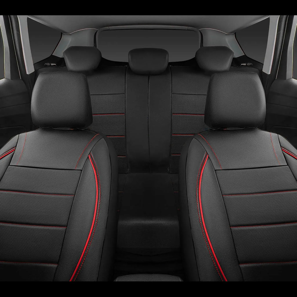Universal Leather Car Seat Covers Red Simple Waterproof 5 Seat Car Seat Cover