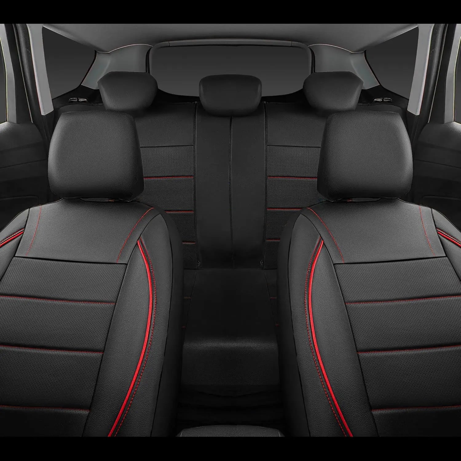 Universal Leather Car Seat Covers Red Simple Waterproof 5 Seat Car Seat Cover