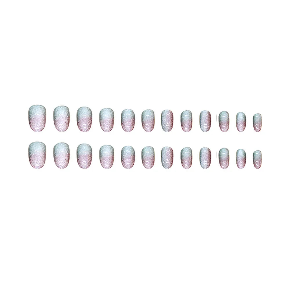 Medium fake nails for women girl gradient blue purple Glossy Almond nail art tips full cover acrylic press on false nail art set