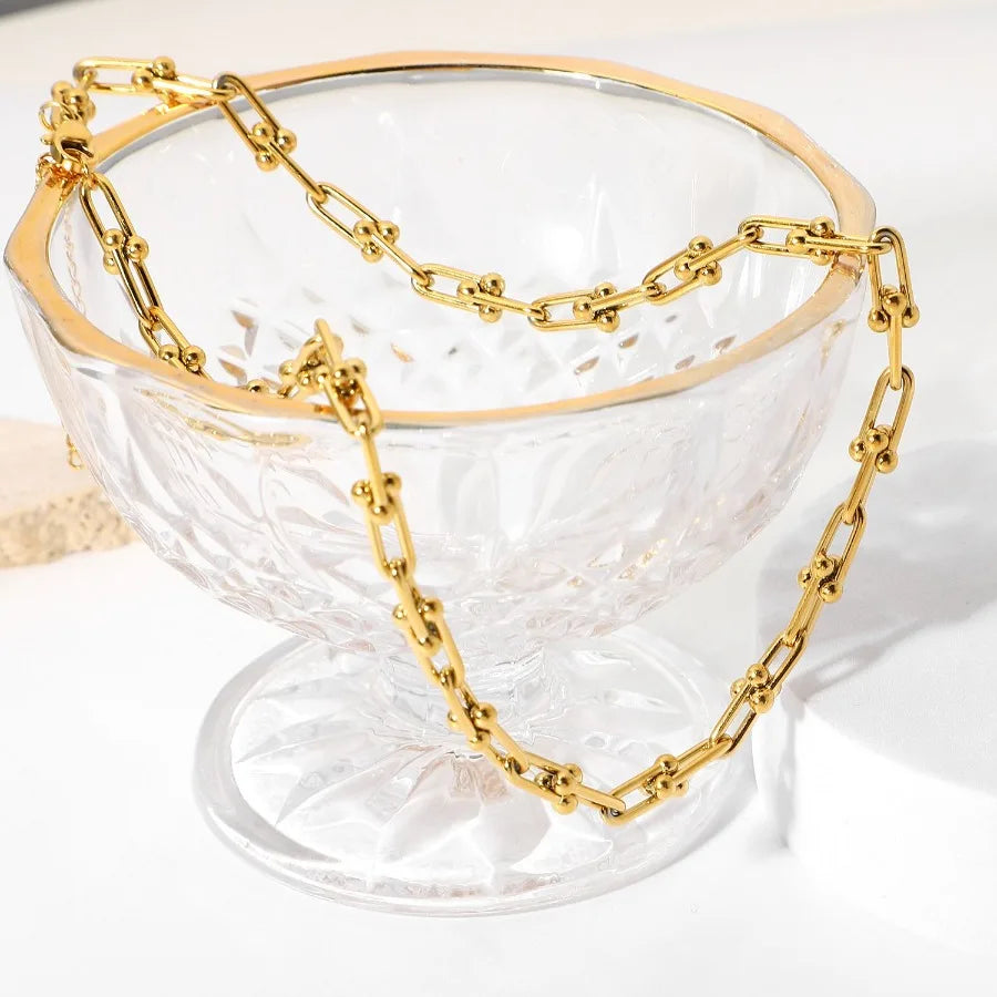 18k Gold Plated Stainless Steel Jewelry Handmade U Shape Chain Necklace Geometric Punk