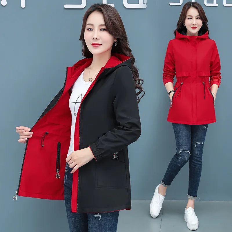 Spring Autumn Jacket Women's Loose Coat 2025 New Double-sided Wear Trench Coat Mid-length Windbreaker 5XL Women's Top