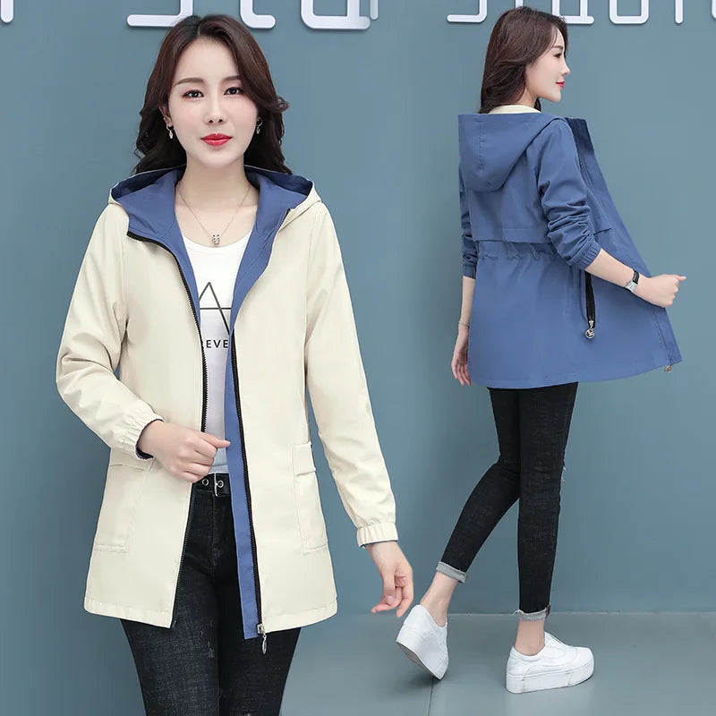 Spring Autumn Jacket Women's Loose Coat 2025 New Double-sided Wear Trench Coat Mid-length Windbreaker 5XL Women's Top