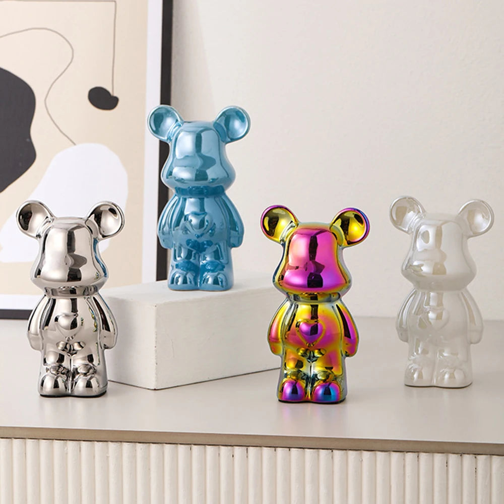 Ceramic Cartoon Teddy Bear Figurine Love Bear Ornament Living Room Small Piggy Bank Wine Cabinet Desktop Home Decoration