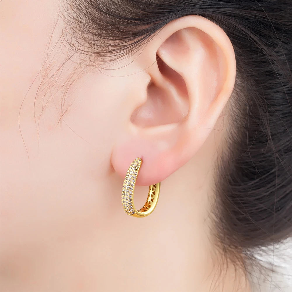 Nidin Creative U Shape Design 3 Colors Fashion Cubic Zirconia Hoop Earrings Crystal Ear Buckle Jewelry for Valentine's Day Gift