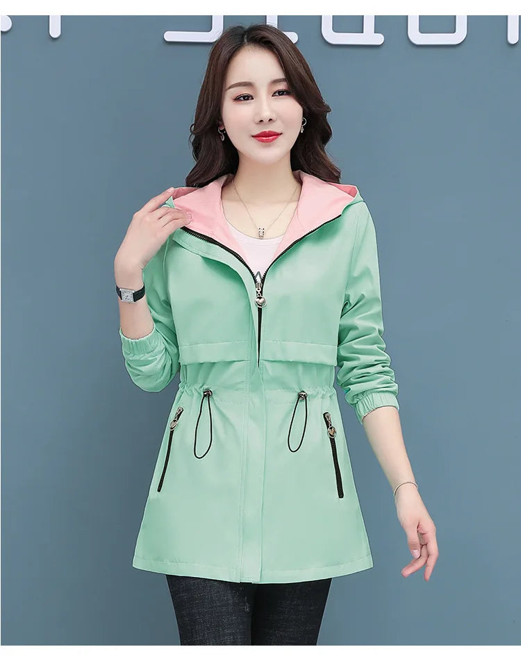 Spring Autumn Jacket Women's Loose Coat 2025 New Double-sided Wear Trench Coat Mid-length Windbreaker 5XL Women's Top