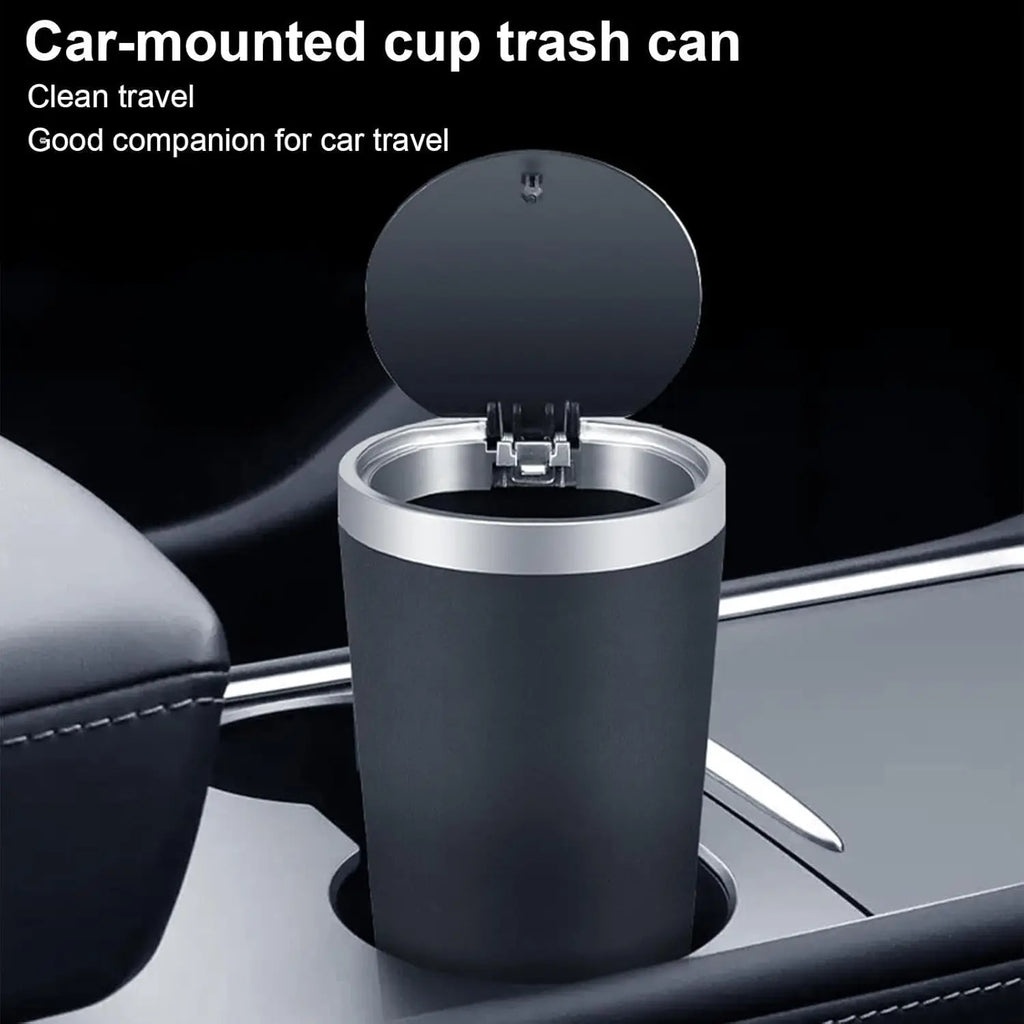 Compact Leakproof Mini Car Trash Can with Easy-Press Pop-Up Lid Durable Odor-Blocking Waterproof ABS Bin for Cup Holders Storage