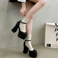 Women'S High Chunky Platform Closed Toe Block Heels Square Toe Ankle Strap Dress Wedding Party Prom Pumps Shoes