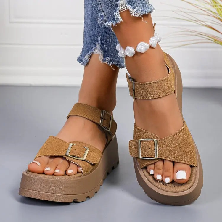 Summer Chunky Sandals 5cm High Heels Platform Women's Wedge Heels Slides Casual Woman Beach Thick Bottom Sandals Women 320