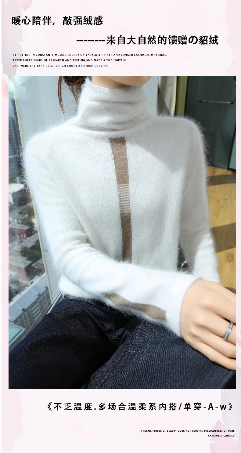 Women's Mink Cashmere Sweater High Neck Long Sleeve Autumn and Winter Fashion Soft Pullover Turtle Neck LuXury Women Top Jumper