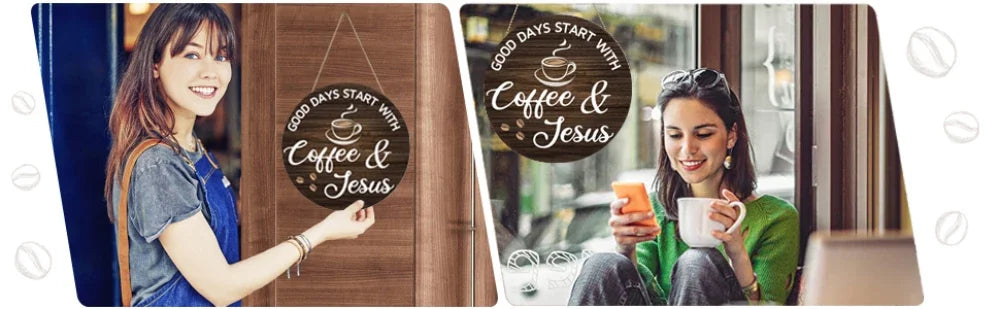 Rustic Wooden Coffee Themed Wall Plaque, Farmhouse Style Decor for Kitchen Home Office Cafe Coffee Bar Station, Ideal Housewarmi