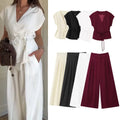 TFMLN Fashion Women's Trouser Suits Sleeveless V-Neck Top With Belt Straight Pants Sets 2025 Spring Summer Commuter 2 Piece Set