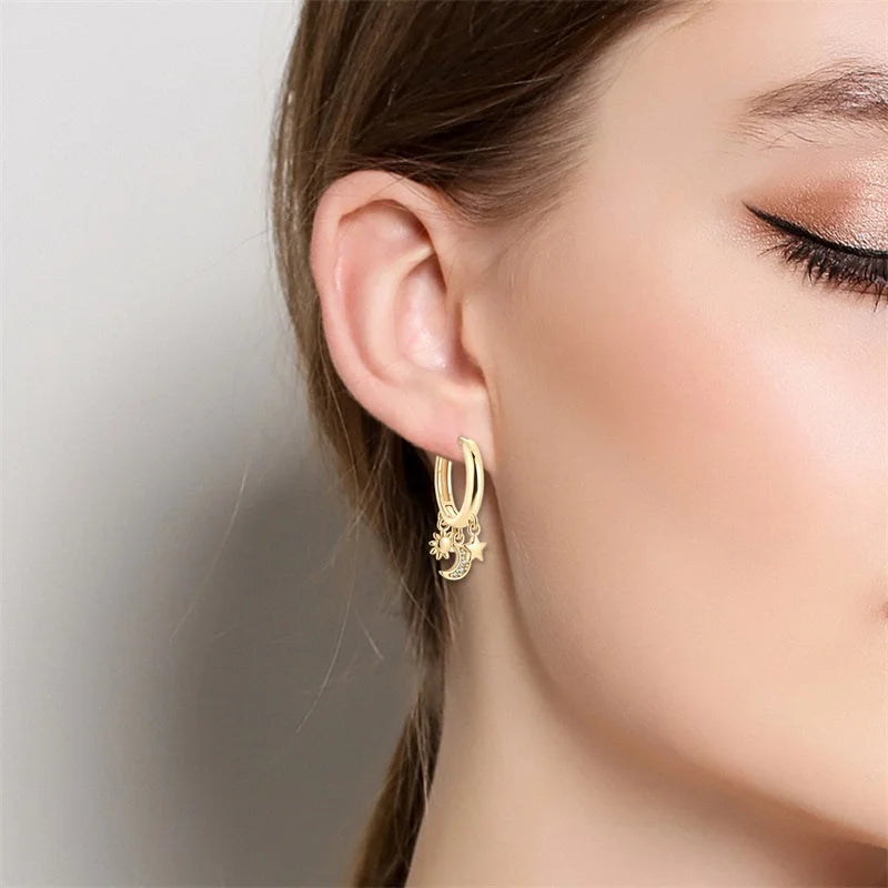 925 Silver Pearl Bee Star Moon Earrings – Trending Fashion Jewelry Gift