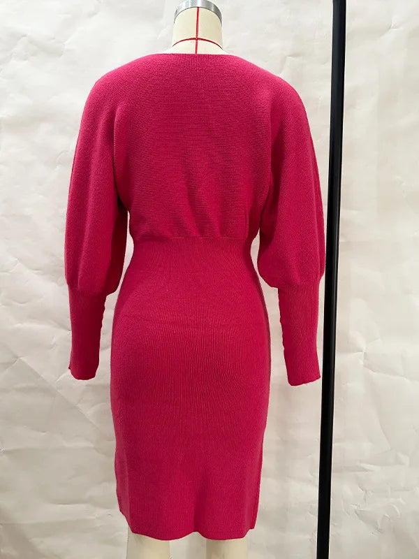 Women Knit Dress Sweater Long Sleeve Round Neck Slim Fit Dresses Tight Waist Thick Warm Vestidos Elegant Lady Skinny Autumn
