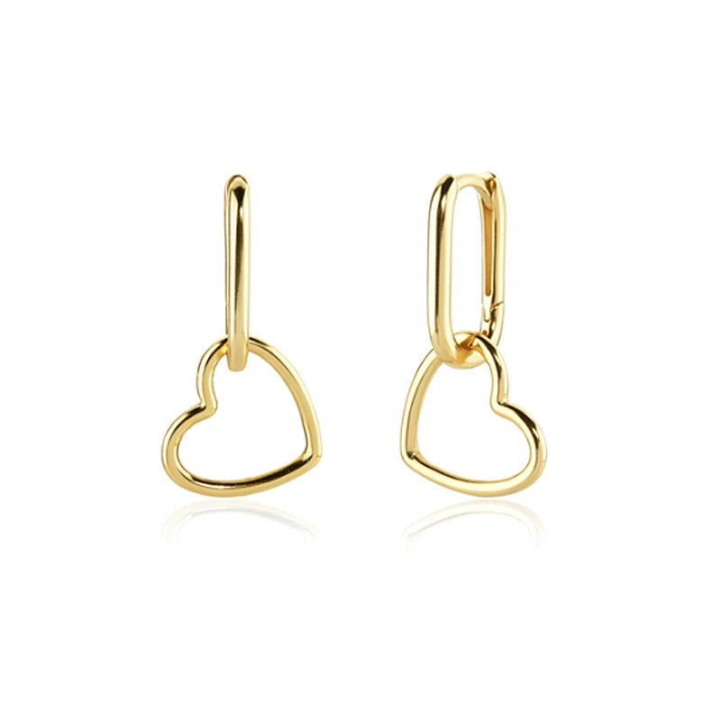 F.I.N.S Minimalist Real S925 Sterling Silver Oval Heart-Shaped Drop Earrings Geometric Smooth Hoops Pendientes Plata 925 Jewelry