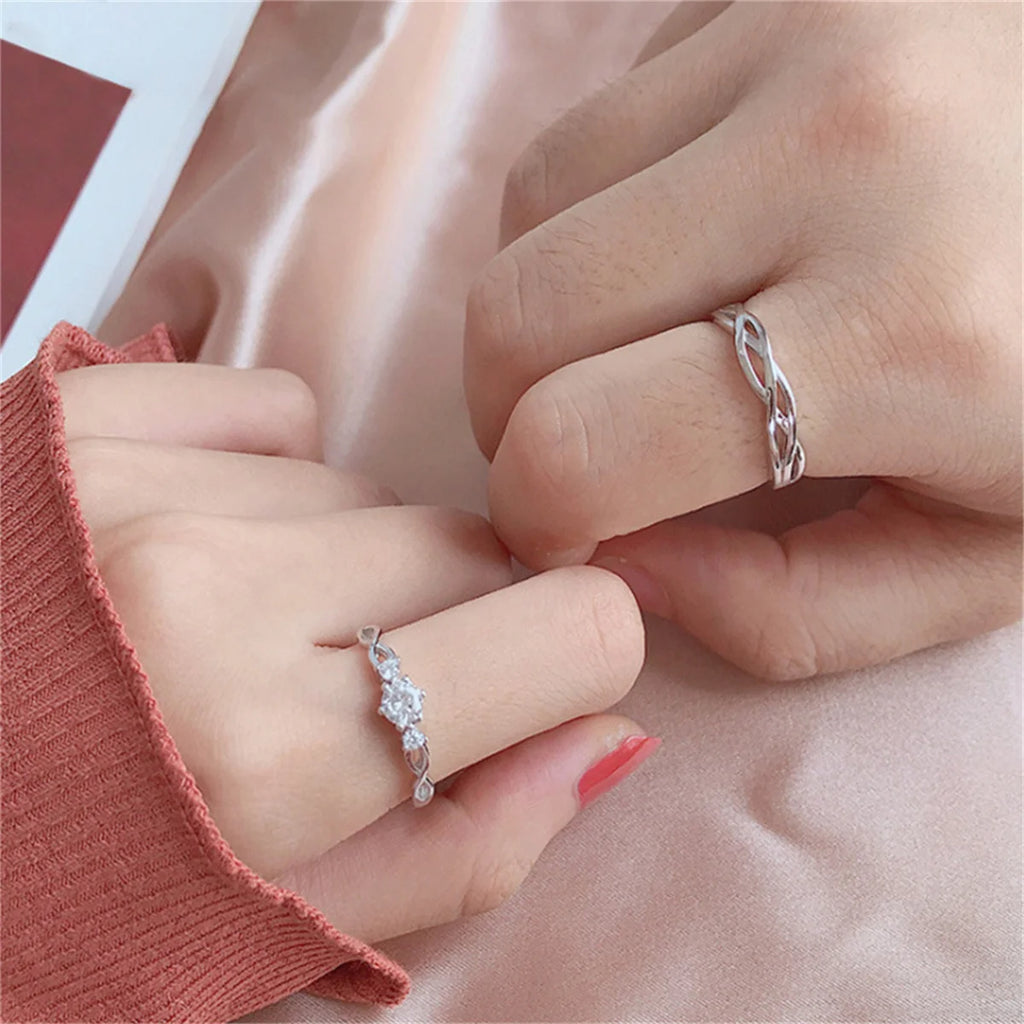 2Pcs/set Silver Plated Crown Square Couple Rings For Women Men Punk Forever Endless Love Wedding Ring Valentine's Day Jewelry