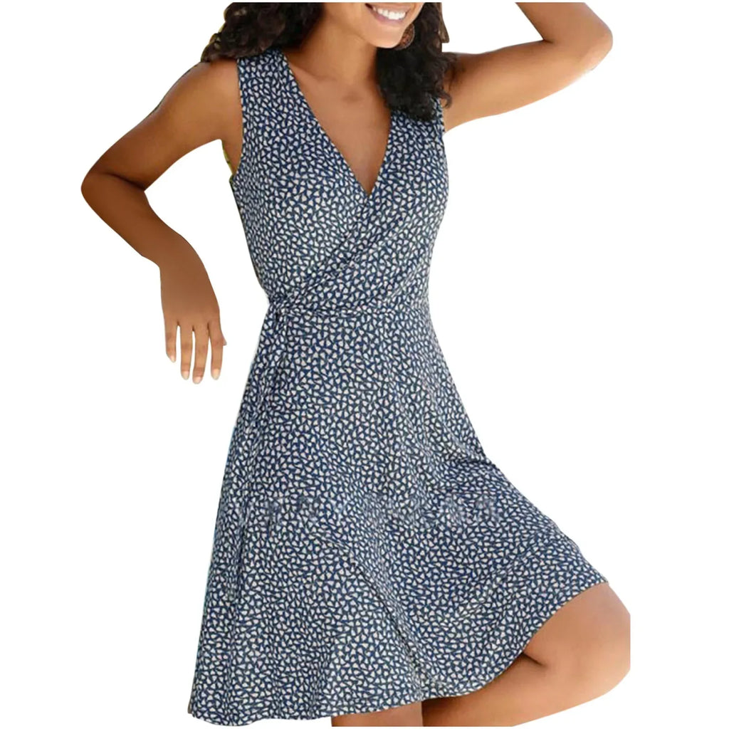 Casual Plus Size Women's Floral Wrap V Neck Midi Dress A Line Swing Cap Sleeve Midi Vestidos De Fiesta