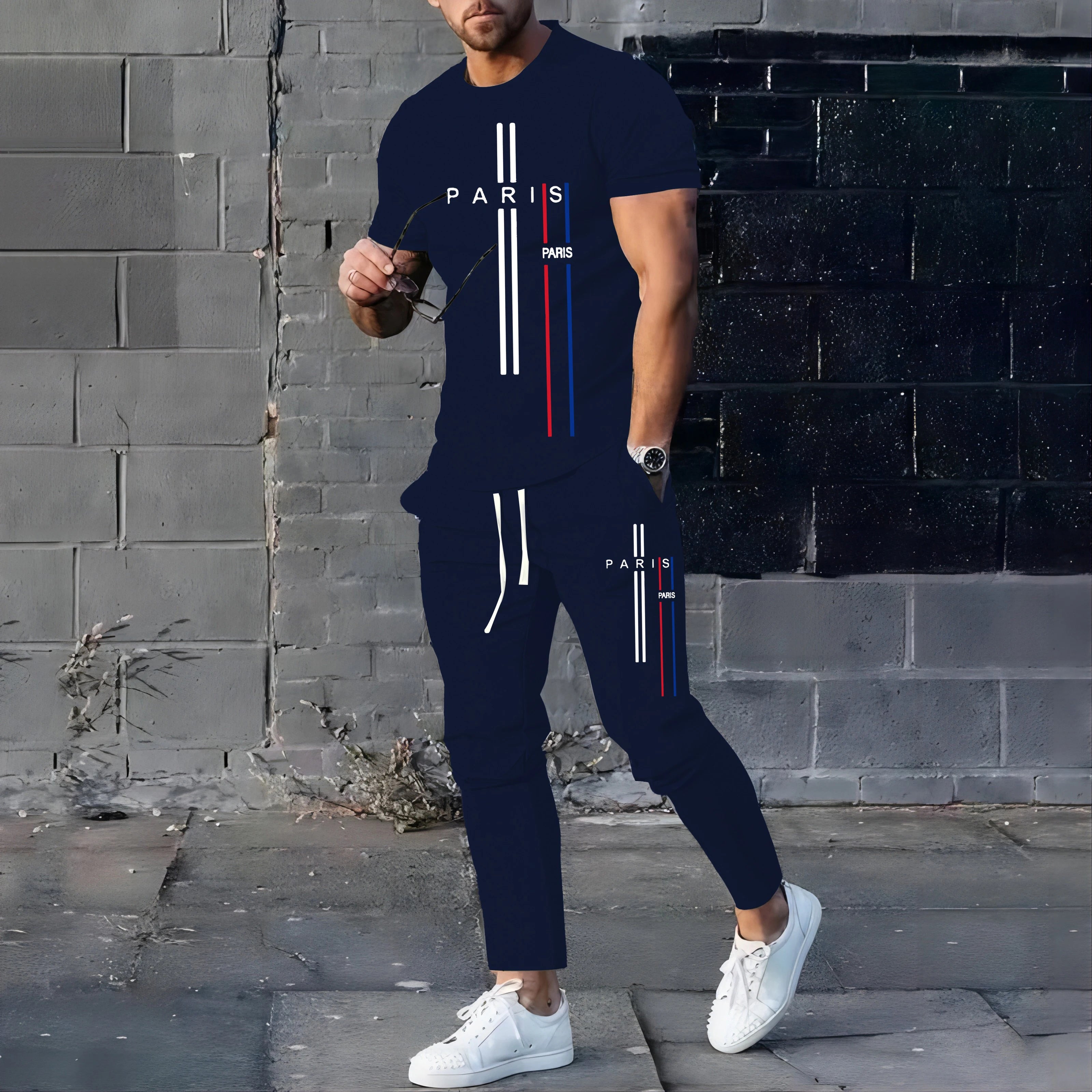 Summer New Fashionable Men's Football Sportswear T-shirt Pants Set Casual Short Sleeve Set Jogging Fitness Clothing