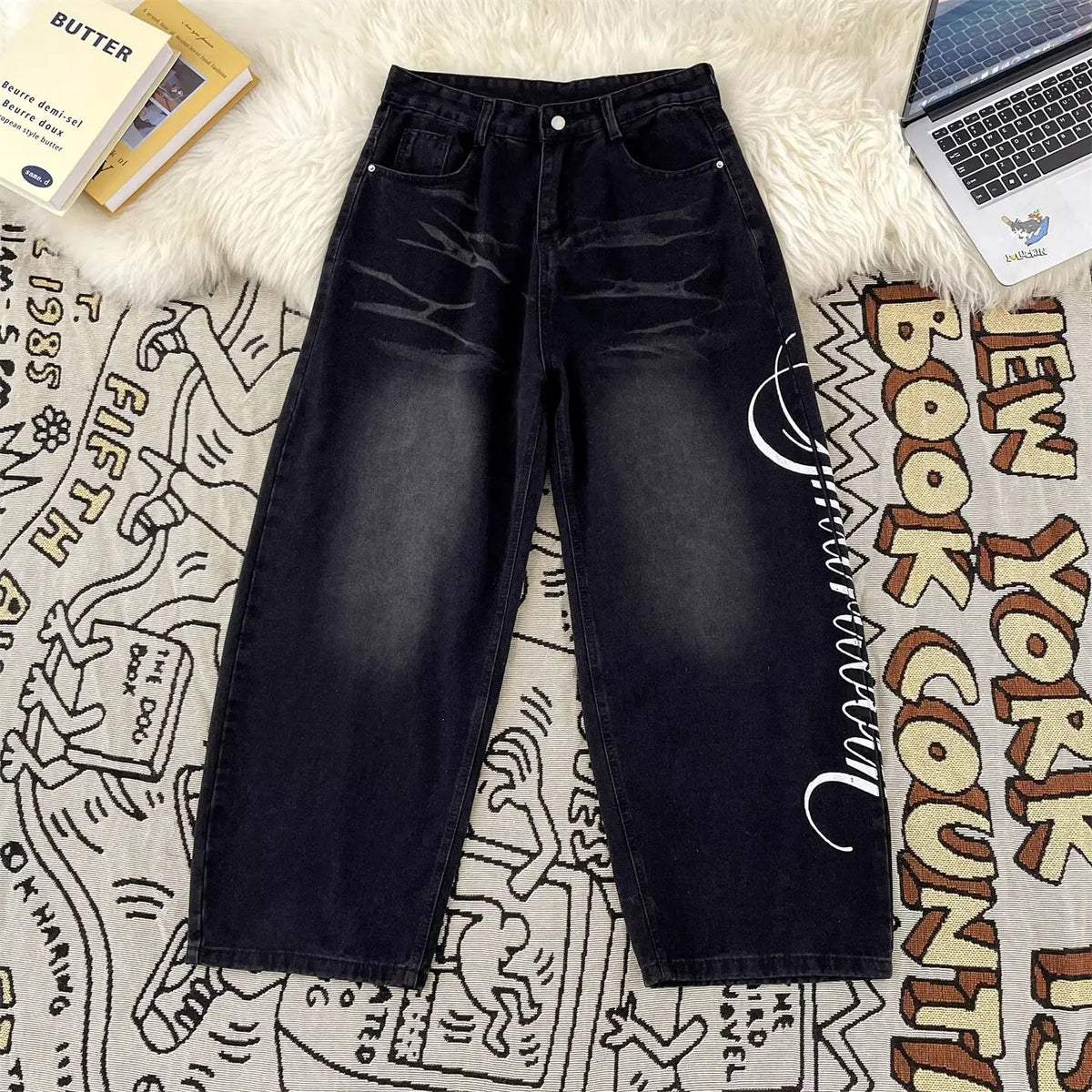 Vintage Wide Leg Denim Trousers Japanese