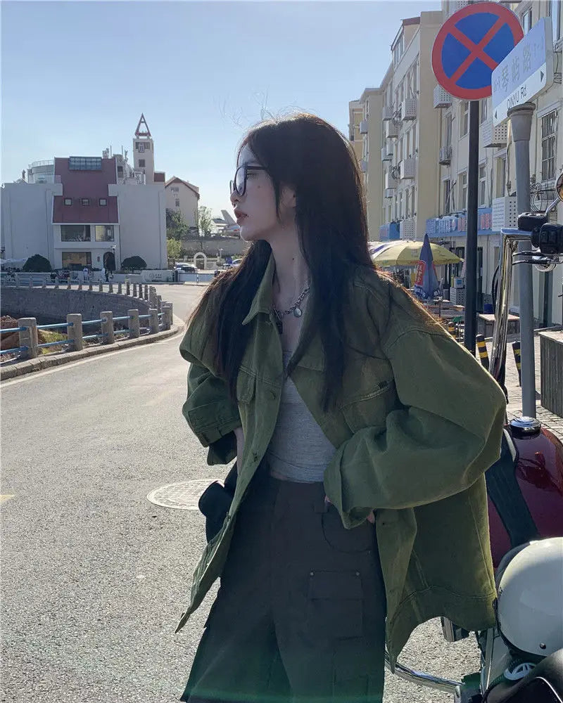 Women Jacket Vintage Workwear Denim Coat