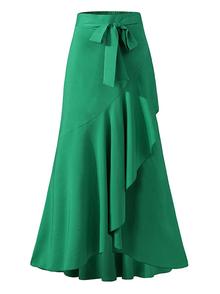 Irregular Clipping Bandage Falbala Solid Color Split-Side Long Skirts Skirts Bottoms