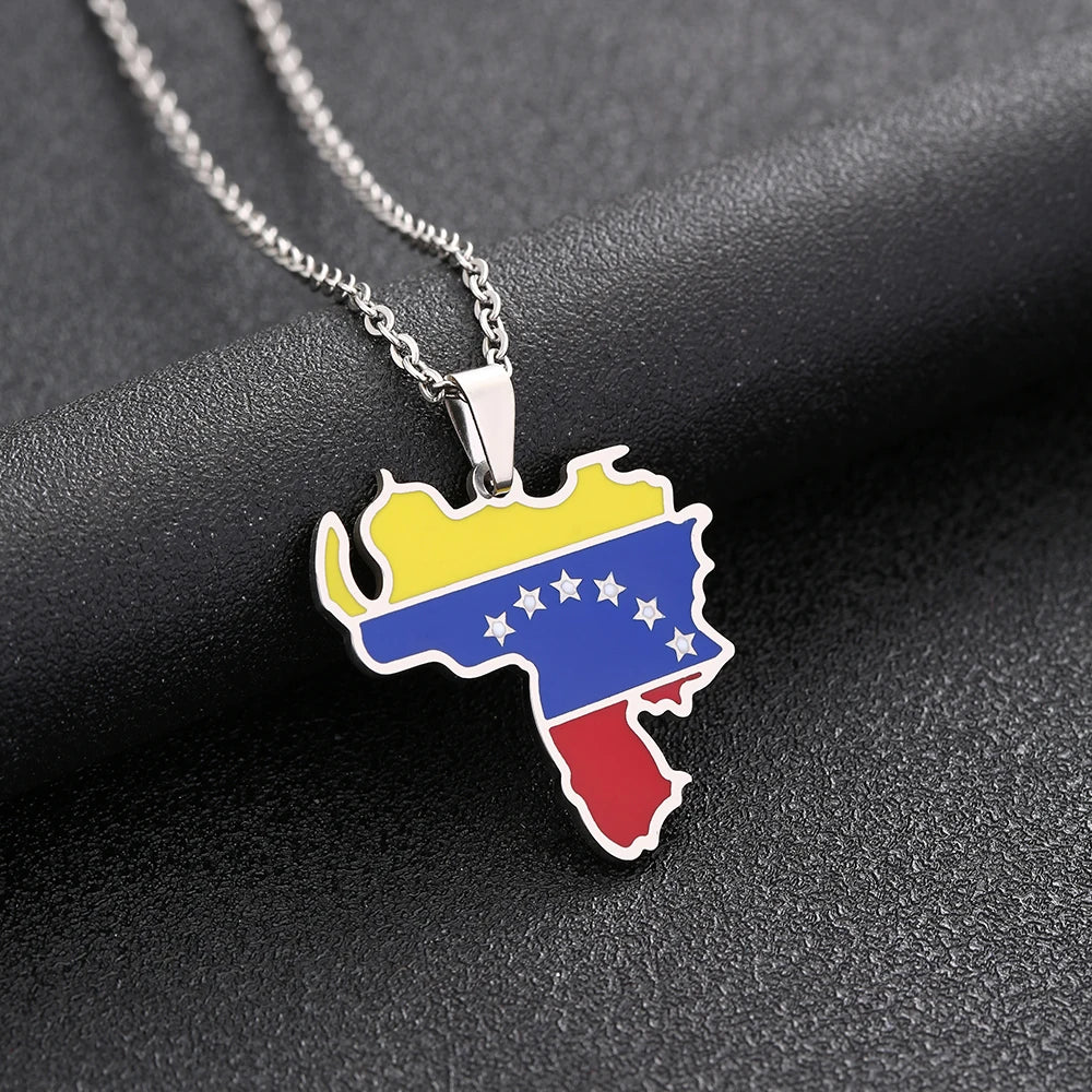 Venezuela Map Flag Pendant Necklace Stainless Steel For Women Men Gold Silver Color Charm Fashion Venezuelan Jewelry Gifts