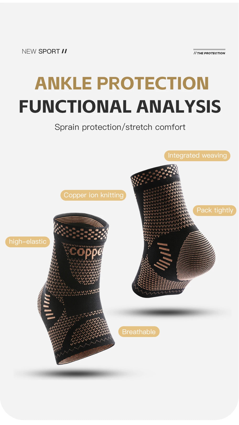 1Pcs Copper Ankle Brace,Infused Ankle Support Compression Sleeve for Men Women,for Foot Pain,Sprained Ankle,Recovery,sports