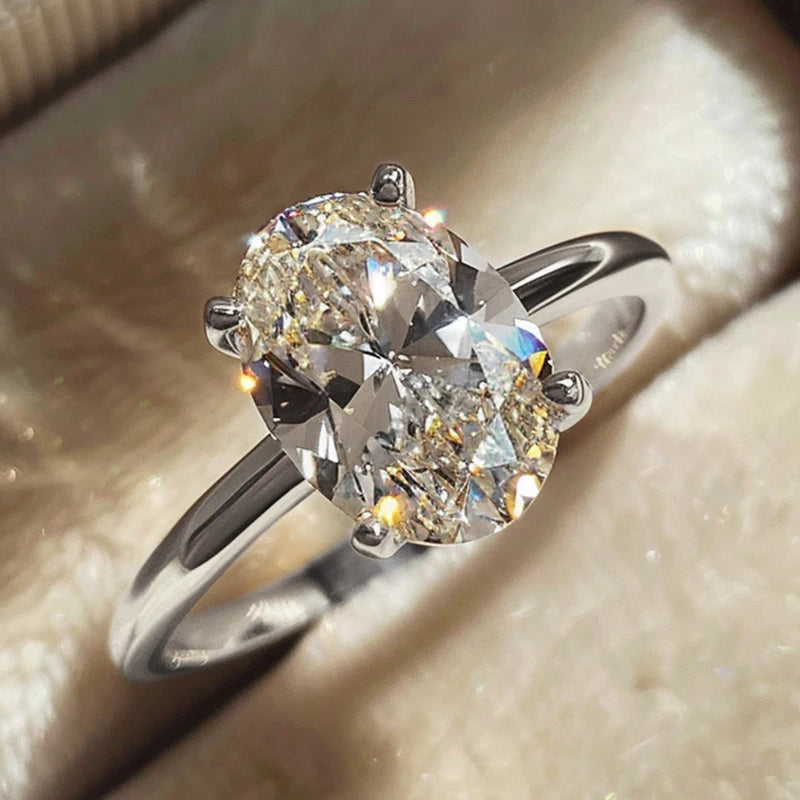 925 Sterling Silver Oval Zircon Ring – 1-8CT Shiny Elegant Jewelry