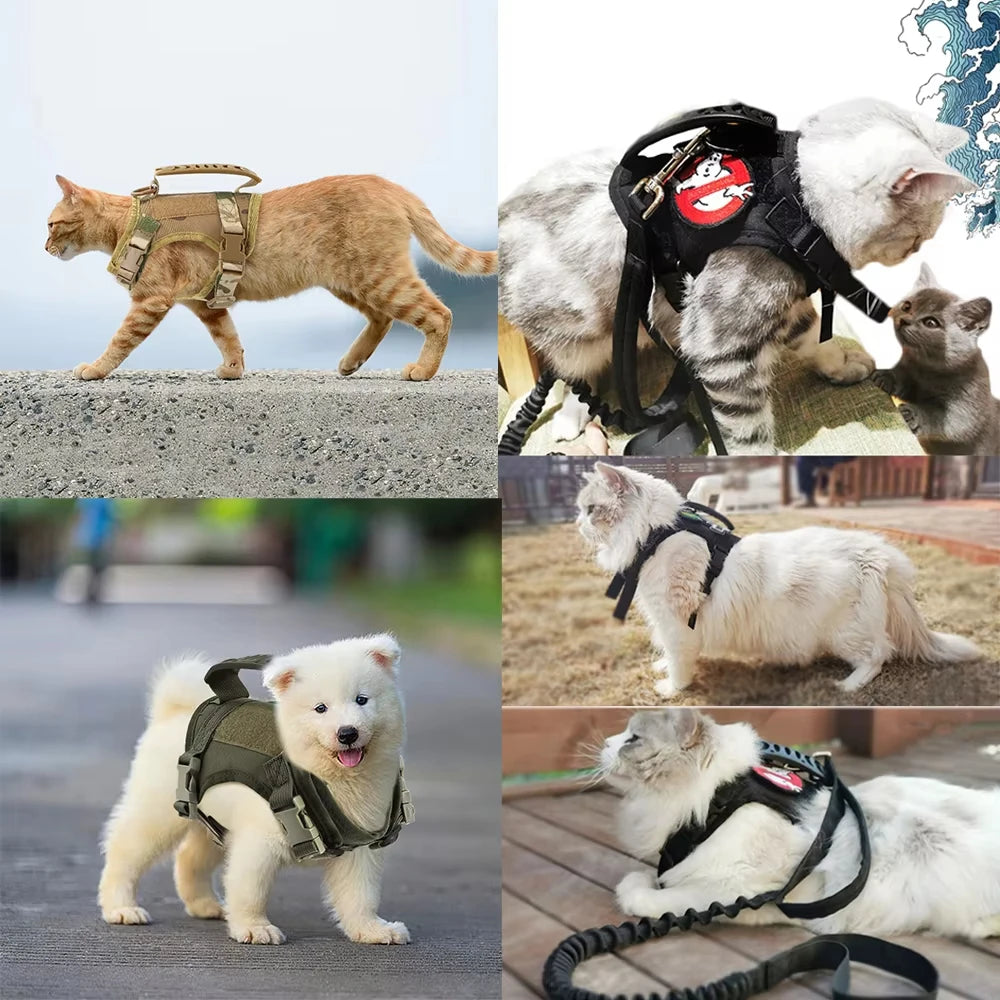 Tactical Cat Harness Leash Set Escape Proof Breathable Military Vest and Velcro for Small Dog Kittens Puppies Walking & Training