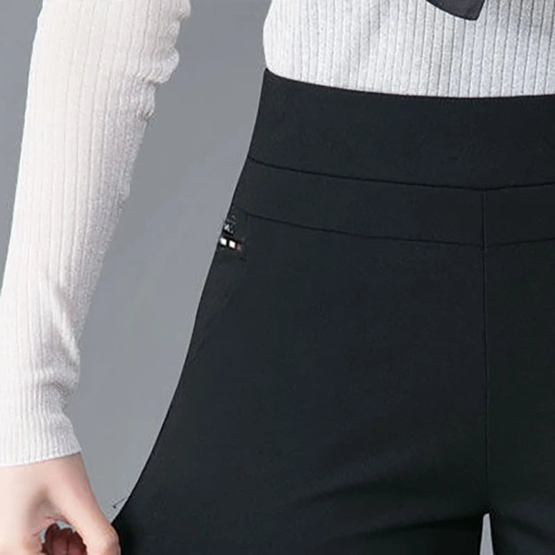 Casual Elegant Office Slimming Solid Color Fleecing Thick Thin Women's Pants Elastic Waist Tight Pencil Pants
