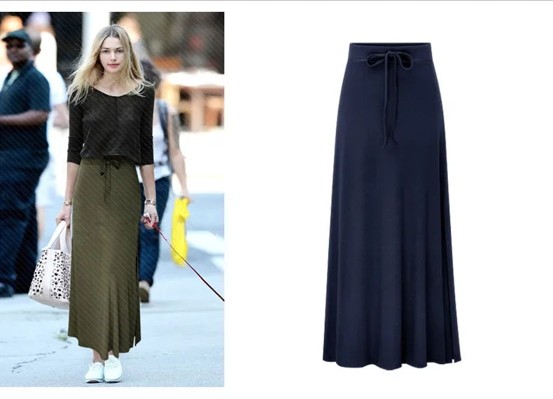 Plus Size Women's Clothing 2025 Fashion Knit Skirt Female High-waisted Long Split A-line Skirt Comforts Women Skirt