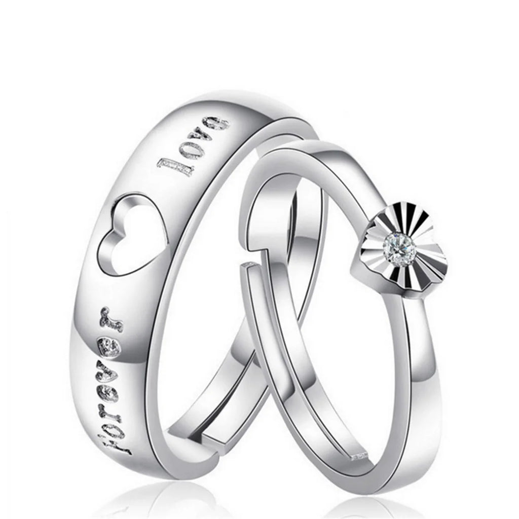 2Pcs/set Silver Plated Crown Square Couple Rings For Women Men Punk Forever Endless Love Wedding Ring Valentine's Day Jewelry