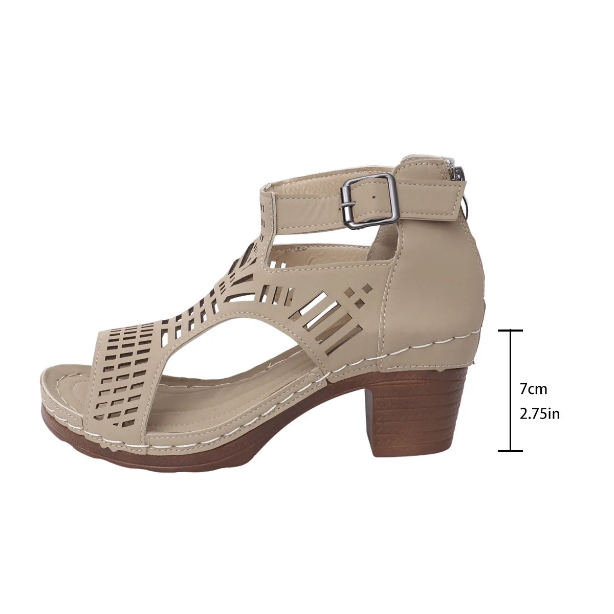 Thick Heeled Sandals Summer Breathable Hollow Out Sandals for Women Retro High Heels Roman Sandalias