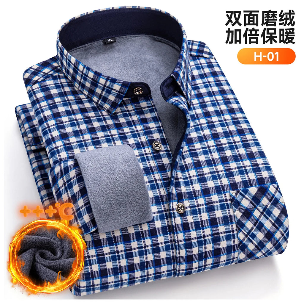 Winter Warm Men's Plaid Shirts Thickened Flannel Casual Menswear Long Sleeve Plus Size Office Workwear Casual Male Check Shirts
