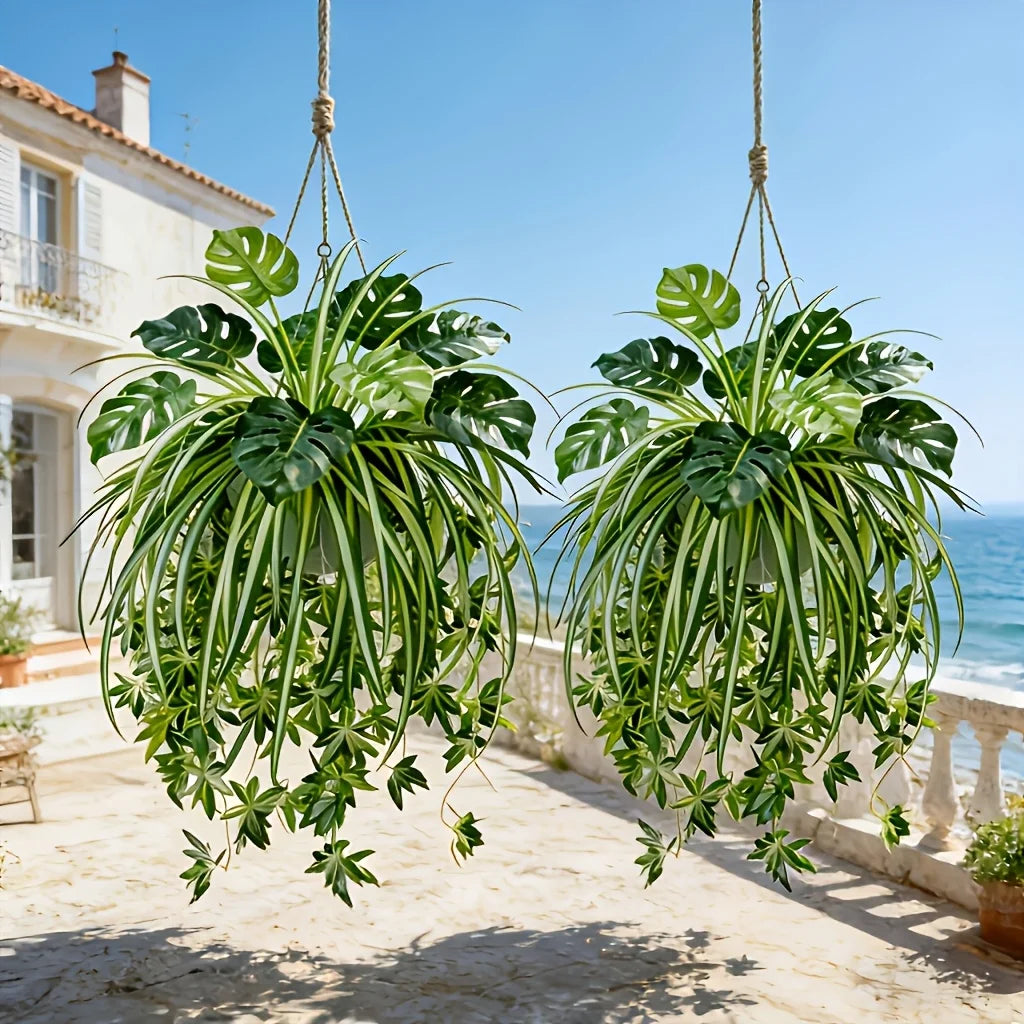 Artificial Plants Wall Hanging Chlorophytum Potted and Turtle Leaf Bamboo Green Plants