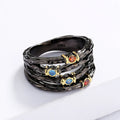925 Stamp Inlaid with Colorful Zircon Women's Ring Multi-layer Irregular Black Gold Jewelry Women's Party Birthday Gift