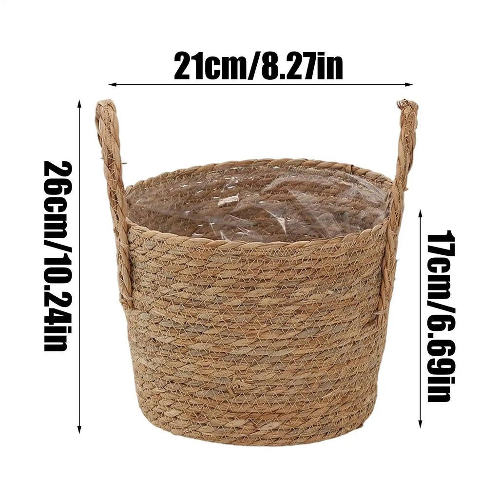 Plant Basket Straw Vase Decoration With Handle Plant