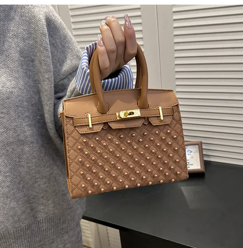 Mini Kelly-Inspired Bag - Women's Heavy Rivet Street Style Handheld Shoulder Crossbody Stylish Versatile