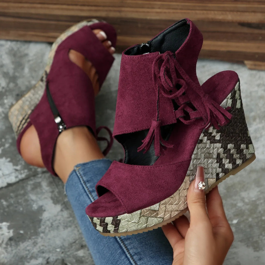 Women High Heels Suede Wedge Sandals 2026 New Women Fashion Bohemian Platform Women Shoes Summer Super Heel Comfort Sandals