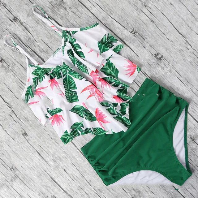 Swimwear Ruffles Women Suits Two Piece Sets Printed Beachwear High Waist Bikini Set Bottoms Push Up Tankini Swimsuits Women