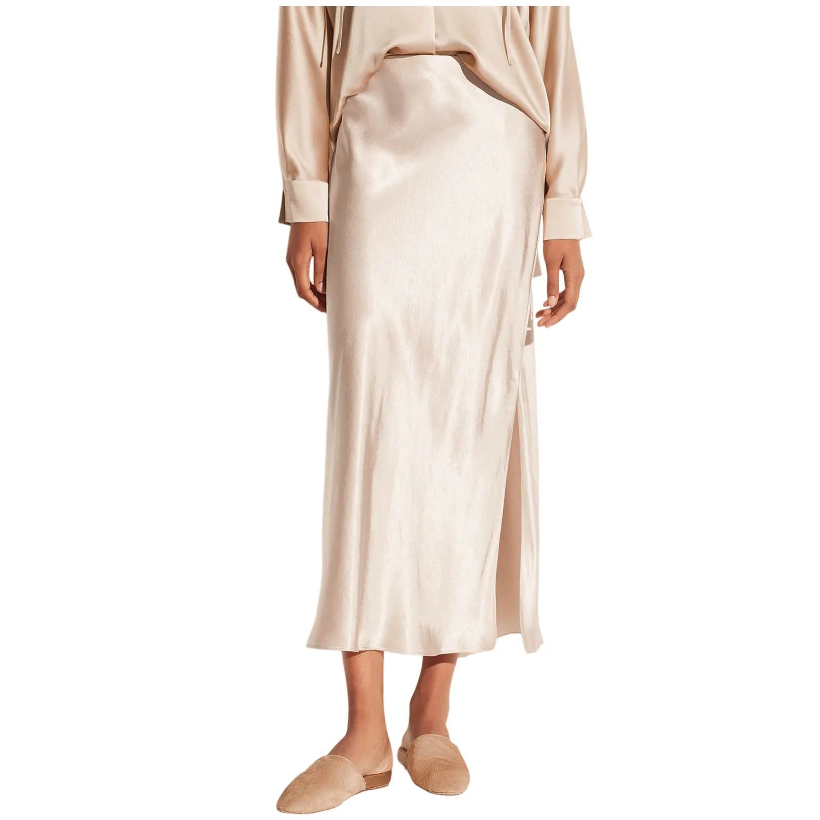 Silk Satin High Waist Pencil Skirt – Korean Style Elegant Long Skirt