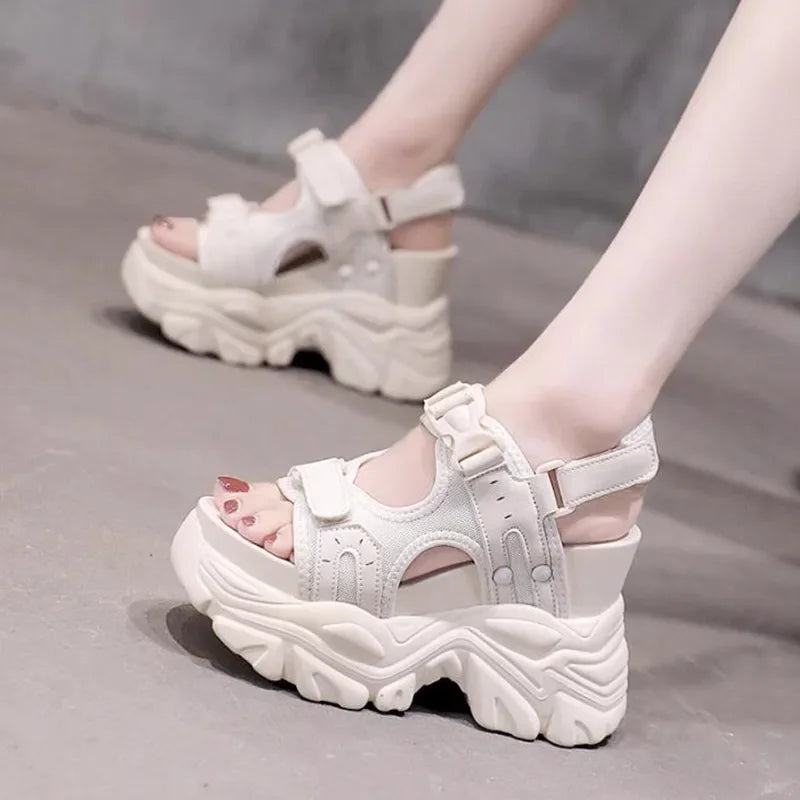 Brand Chunky Platform Sandals Women 10.5CM High Heels Sexy Open-toed Sandals Wedge Increased Shoes Ladies Beach Summer Sandalia