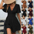 Woman Summer V-Neck Ruffled Sleeve Solid Color Dress Woman Clothing Tops Skirts Y2k Clothes