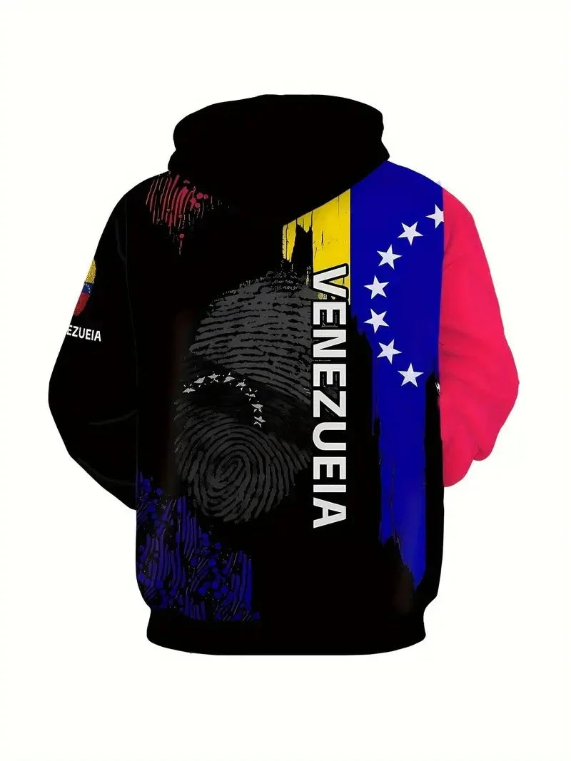 Venezuela Flag Emblem 3d Printed Hoodie Men's Clothing Long Sleeves Drawstring Pullover Sweatshirt Street Sports Casual Top