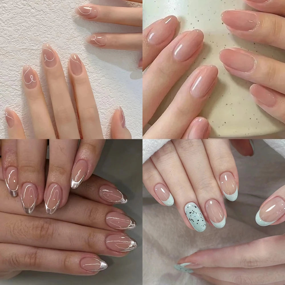150Pcs Gradient Nude Short Almond Fake Nails XS/S/M Size Glossy Full Cover Press On Nail French False Fingertips for Women Daily