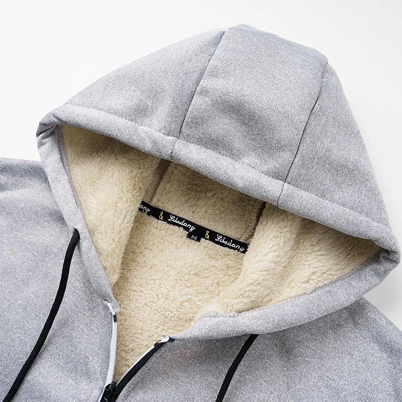 Faux Fur Lined Hoodies for Men Autumn Winter Thicken Fleece Sherpa Jacket Zip Up Hooded Coats with Zipper Pockets for Daily Wear