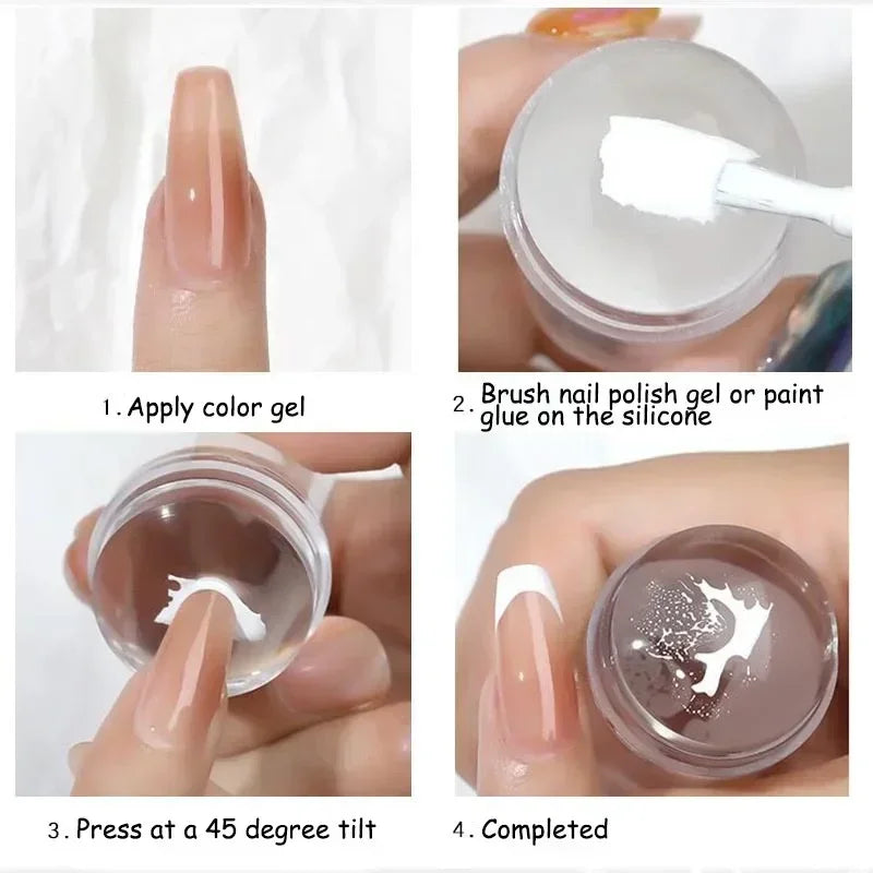 Nail Stamper Kit | Jelly Silicone Stamp + Scraper + Stencil Templates | French Tip Nail Art Tool