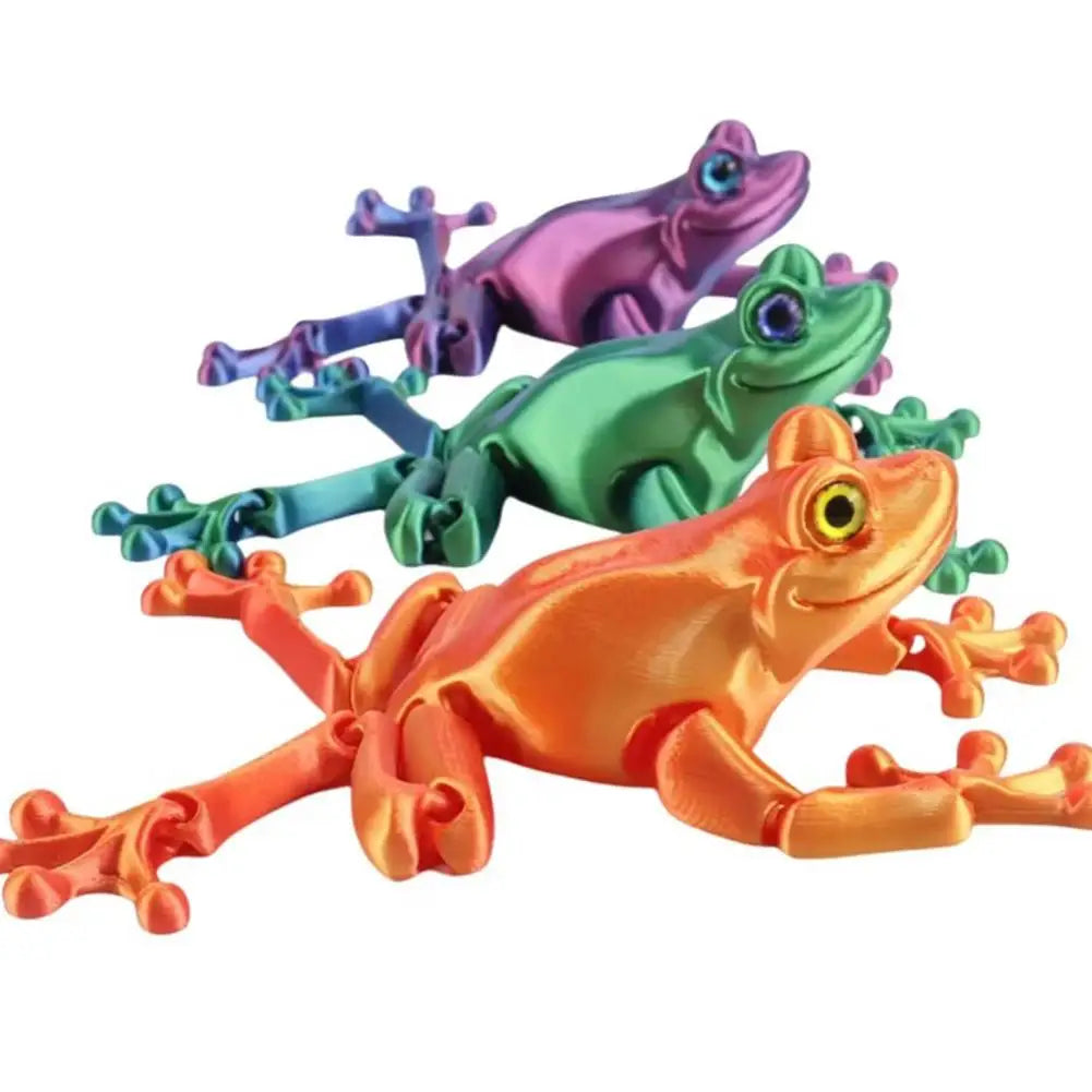 3D Printed Cute Frog Model Multi-joint Movable With Glittering Eyes Simulated Animals Model For Room Decor Accessories Kids Gift