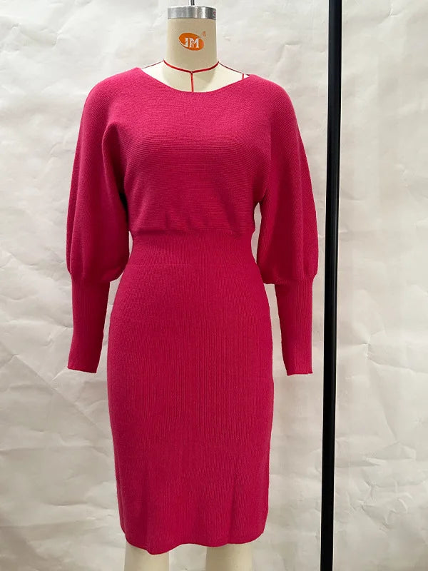Women Knit Dress Sweater Long Sleeve Round Neck Slim Fit Dresses Tight Waist Thick Warm Vestidos Elegant Lady Skinny Autumn